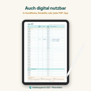 Anfallstagebuch Epilepsietagebuch für Hunde digital auf dem Tablet in GoodNotes ausgefüllt