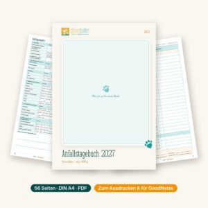 Epilepsietagebuch Anfallstagebuch 2027 für Hunde mit Epilepsie von PfotenHafen – Cover mit Monatsseite und Anfallsprotokoll